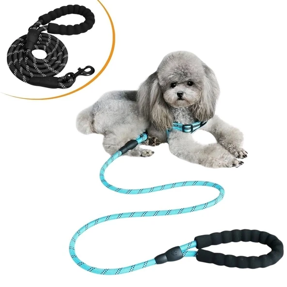 BUFFER® Reflektörlü Fosforlu Köpek Gezdirme Halatı Tasma Kayışı Metal Kancalı 130 cm ürün görseli 1