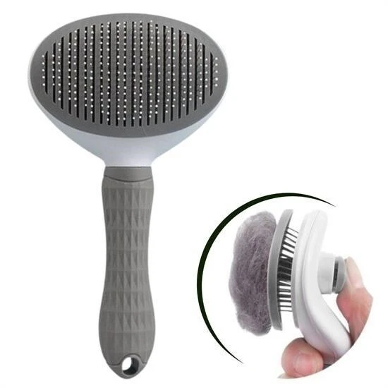 BUFFER® Kedi Köpek Tüy Toplayıcı Kendini Temizleyebilen Ergonomik Rahat Evcil Hayvan Tarağı Gri ürün görseli 1