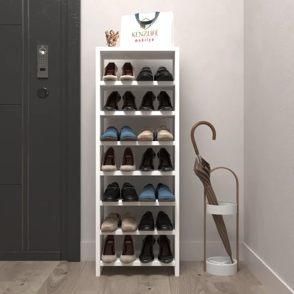 Kenzlife ayakkabılık mısri mat beyaz suntalam 110*040*20 ondört çift ayakkabı kapasitesi arkalıksız ürün görseli 1