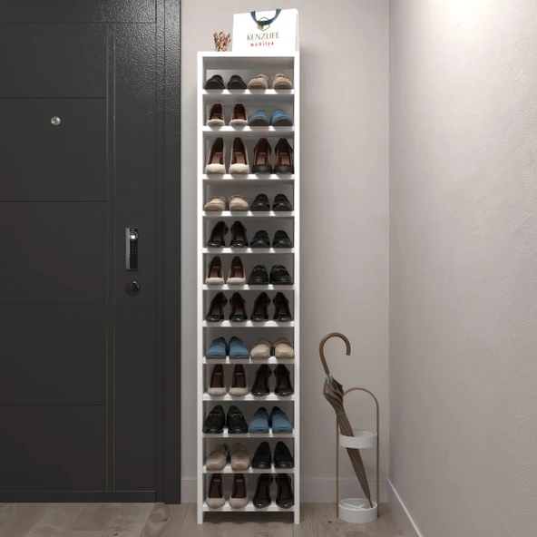 Kenzlife ayakkabılık mısri mat beyaz suntalam 183*040*20 yirmidört çift ayakkabı kapasitesi arkalıksız ürün görseli 1