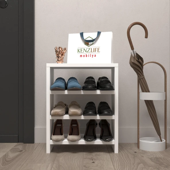 Kenzlife ayakkabılık mısri mat beyaz suntalam 050*040*20 altı çift ayakkabı kapasitesi arkalıksız ürün görseli 1