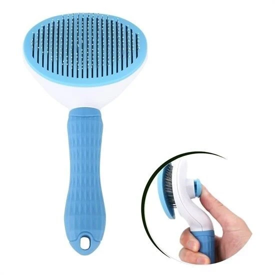 BUFFER® Kedi Köpek Tüy Toplayıcı Kendini Temizleyebilen Ergonomik Saplı Evcil Hayvan Tarağı Mavi ürün görseli 1