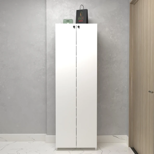 Kenzlife kapaklı ayakkabılık bosnevi mat beyaz suntalam 183*060*30 otuzaltı çift ayakkabı kapasitesi arkalıksız ürün görseli 1