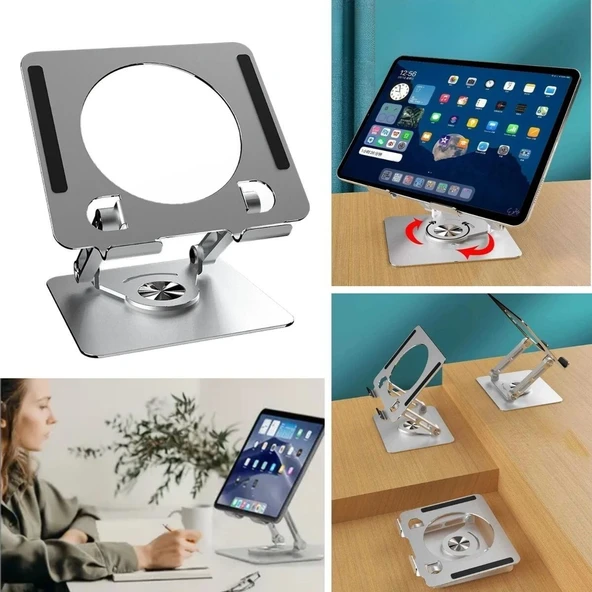 BUFFER® 360 Derece Dönebilen Yükseltilmiş Masaüstü Ayarlanabilir  Metal Tablet Standı ürün görseli 1