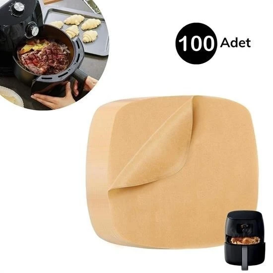 100 Adet Air Fryer Pişirme Kağıdı Tek Kullanımlık Yağ Su Geçirmez Yapışmaz Deliksiz Düz Kare Model ürün görseli 1