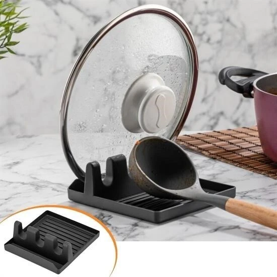 BUFFER® Tencere Kapak Tutuculu Kaşıklıklı Tencere Kapak Standı Pratik Kaşık Kepçe Altlık Düzenleyici ürün görseli 1