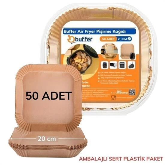 BUFFER® 50 Adet Air Fryer Pişirme Kağıdı Tek Kullanımlık Yağ Geçirmez Yapışmaz Kare Tabak Model PVC ürün görseli 1