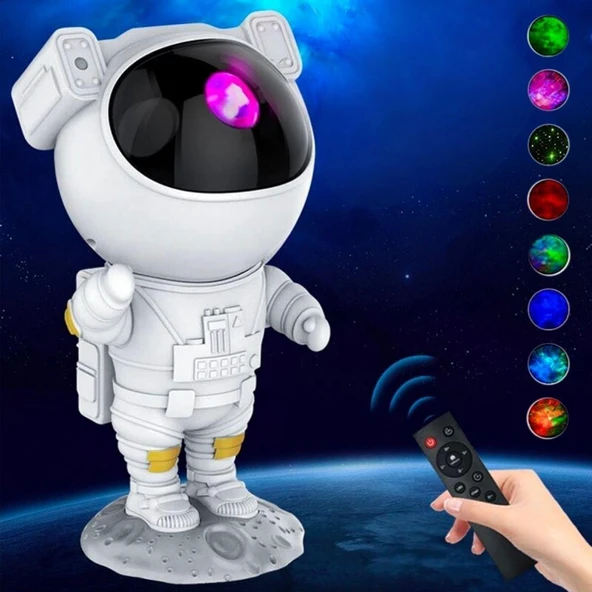 BUFFER® Uzaktan Kumandalı ve Zamanlayıcılı Farklı Renk Işık Modlu Astronot Projektör Gece Lambası ürün görseli 1
