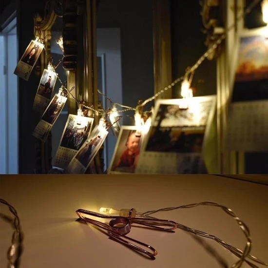 BUFFER® Bakır Renkli Led Işıklı Fotoğraf Asma Işık Süsleme Mandalları ürün görseli 1