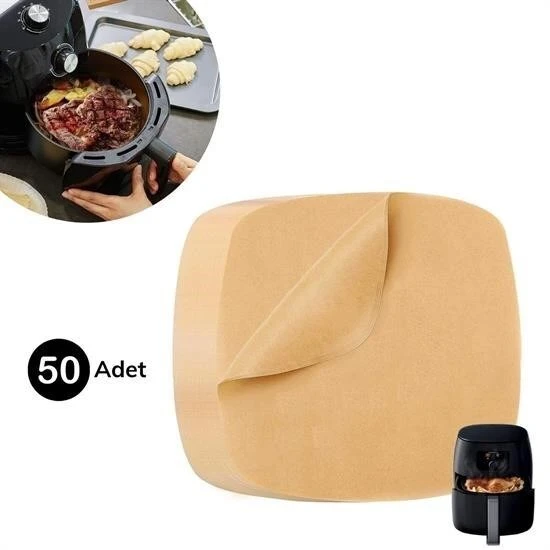 50 Adet Air Fryer Pişirme Kağıdı Tek Kullanımlık Yağ Su Geçirmez Yapışmaz Deliksiz Düz Kare Model ürün görseli 1