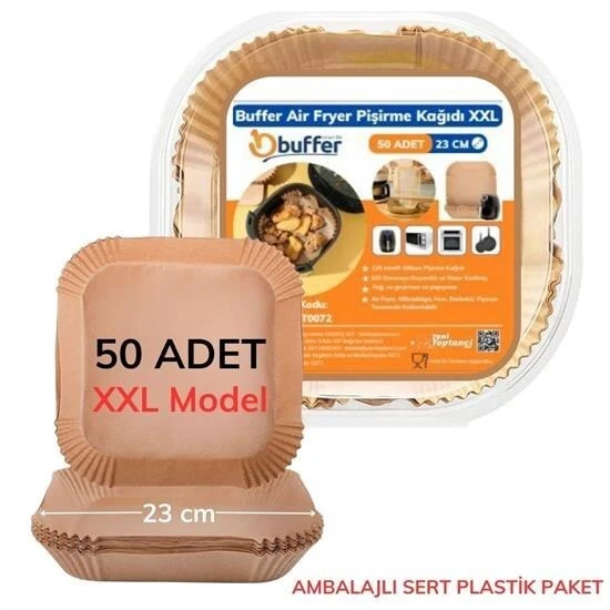 BUFFER® 50 Adet Air Fryer Pişirme Kağıdı Tek Kullanımlık 23 Cm Kare Pişirme Kağıdı XXL ürün görseli 1