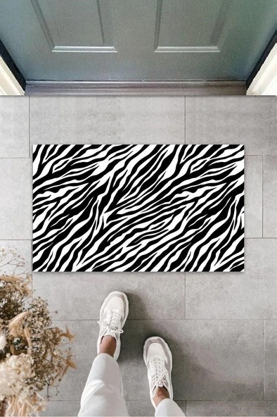 Siyah Kapı Önü Paspası Zebra Desen  K-3253 ürün görseli 1