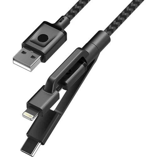 Case 4U 3in1 Lightning + Type-C + Micro USB to USB 2.0 Dayanıklı Naylon Örgü Data ve Şarj Kablosu 1.5m ürün görseli 1