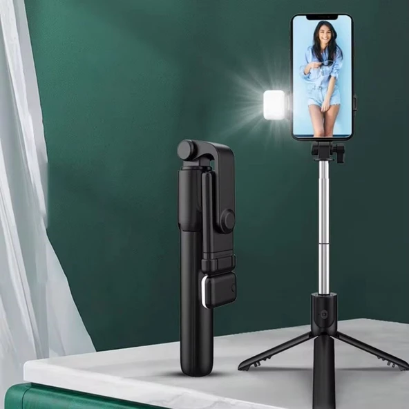 BUFFER® Kendiliğinden LED Işıklı Kumandalı Uzayabilen Selfie Çubuğu,Masa Üstü Tripod ürün görseli 1