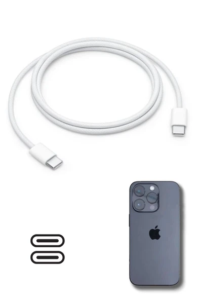 BUFFER® Apple 15/15 Pro Type-C to Type-C Hasır Örgü Hızlı Şarj Kablosu (1m) ürün görseli 1