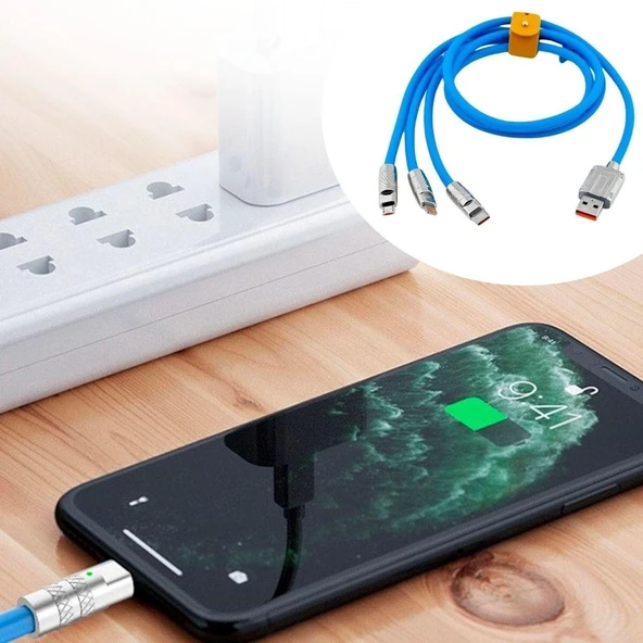 BUFFER®Kutulu  3 Şarj Aleti 1 Arada Çinko Alaşım Hızlı Şarj Kablosu Mavi 3 in 1 ürün görseli 1