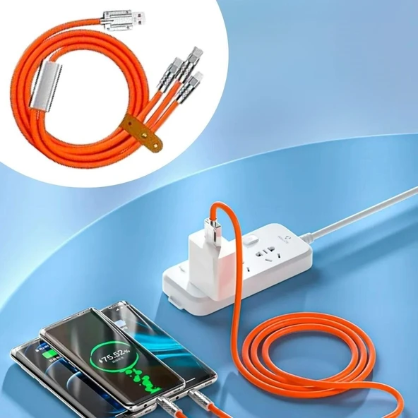 BUFFER®  3 Şarj Aleti 1 Arada Çinko Alaşım Hızlı Şarj Kablosu Turuncu ürün görseli 1