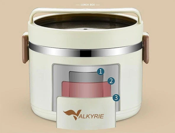PTTAVM: Valkyrie 3 Gözlü Paslanmaz Çelik Isı Yalıtımlı Yemek Kabı