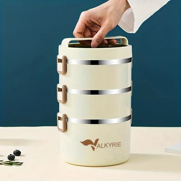 PTTAVM: Valkyrie 3 Gözlü Paslanmaz Çelik Isı Yalıtımlı Yemek Kabı