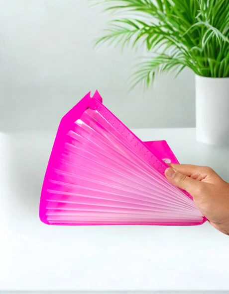 Körüklü Dosya 13 Bölümlü Cepli - Pembe - Resim 3