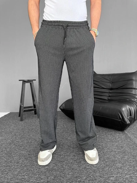 Su Yolu Çizgili Cepli Pantalon - Siyah ürün görseli 1