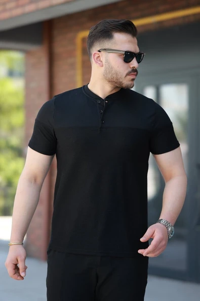 Erkek Hakim Yakalı Kısa Kollu Pamuklu T-shirt ürün görseli 1