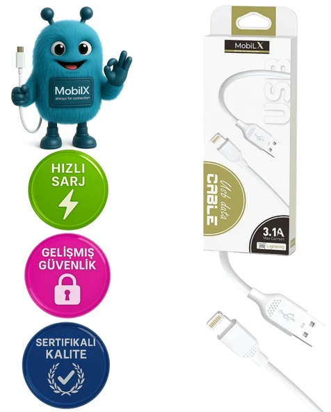 MU-01 USB to Lightning Şarj ve Data Kablosu (1m) – iPhone Uyumlu, 3.1A Hızlı Şarj ürün görseli 1