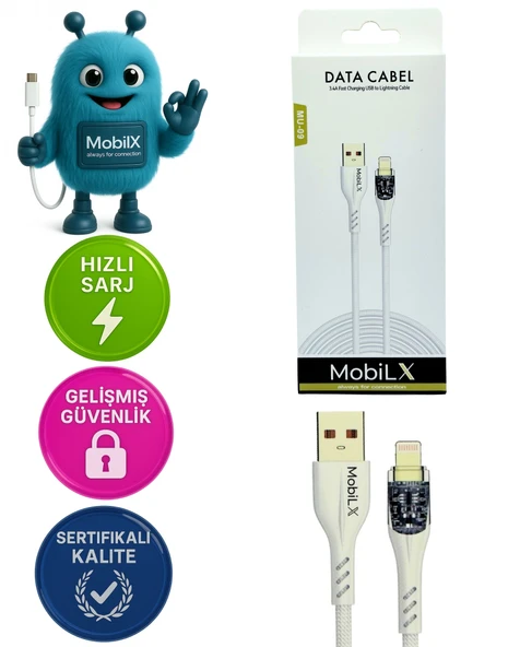 MU-09 3.4A Örgülü Işıklı USB to Lightning Hızlı Şarj ve Data Kablosu (1m) ürün görseli 1