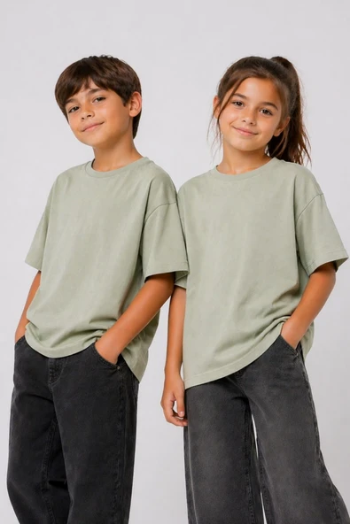 Unisex Basic Kısa Kollu Çocuk T-Shirt - Resim 9