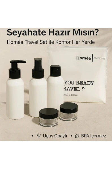 Plastik Seyahat Boy 100ml Beyaz Şişe ve Kavanoz 5’li Set – Çantalı Seyahat Kiti ürün görseli 1