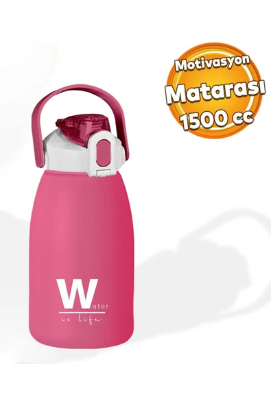 BPA İçermez 1500 ml Pembe Su Matarası – Taşıma Askılı, Kilitli Kapaklı, Spor Günlük Kullanıma Uygun ürün görseli 1
