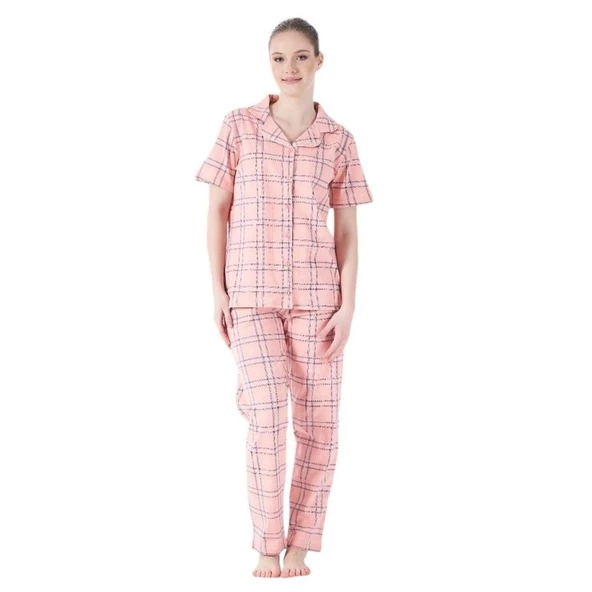 Estiva Kareli Desen Önden Düğmeli Bayan Pijama Takım ürün görseli 1