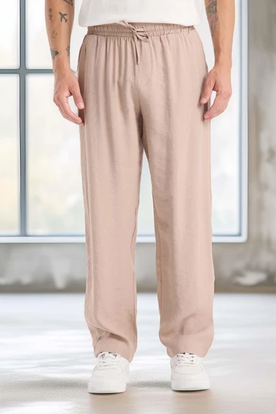 Modal Kumaş Rahat Kalıp Düz Paça Jogger Erkek Pantolon - Bej ürün görseli 1