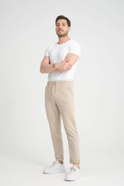 Premium Oxford Örme Regular Fit Duble Paça Erkek Pantolon- Bej - Resim 6