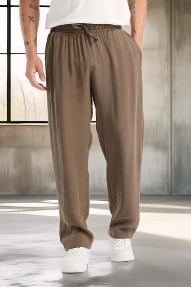 Modal Kumaş Rahat Kalıp Düz Paça Jogger Erkek Pantolon - Vizon ürün görseli 1