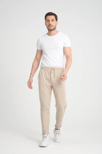 Premium Oxford Örme Regular Fit Duble Paça Erkek Pantolon- Bej - Resim 7