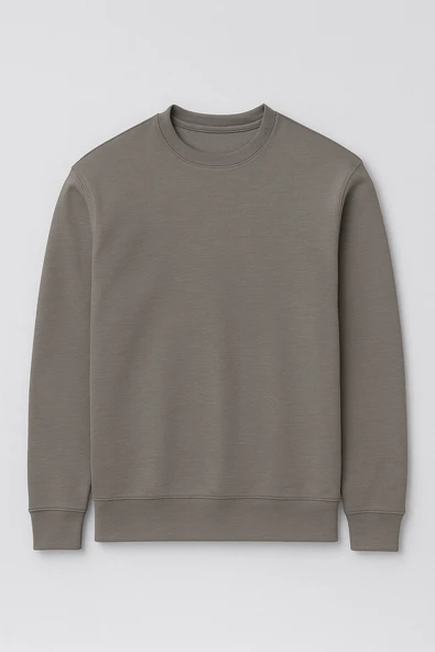 Wenders Relax Fit Basic Fırçalı Interlok Bisiklet Yaka Erkek Sweatshirt - Avcı Yeşili ürün görseli 1