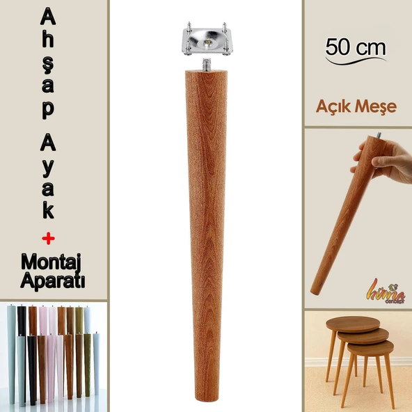 Ahşap Ayak 50 Cm Açık Meşe M8 Civatalı Bağlantı Aparatlı Dolap Mobilya Koltuk Kanepe Destek Ayağı Ayakları ürün görseli 1