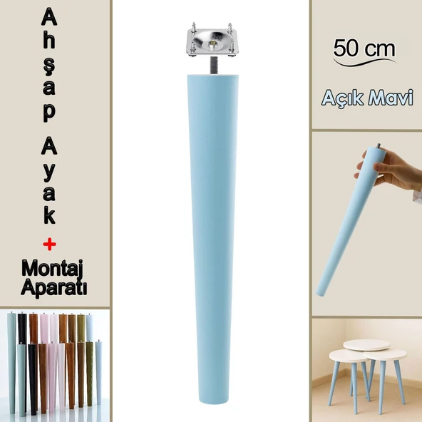 Ahşap Ayak 50 Cm Açık Mavi M8 Civatalı Bağlantı Aparatlı Dolap Mobilya Koltuk Kanepe Destek Ayağı Ayakları ürün görseli 1
