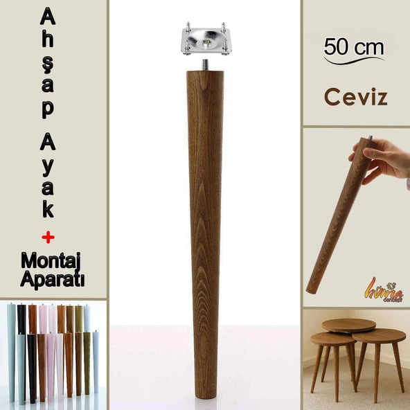 Ahşap Ayak 50 Cm Ceviz M8 Civatalı Bağlantı Aparatlı Dolap Mobilya Koltuk Kanepe Destek Ayağı Ayakları ürün görseli 1