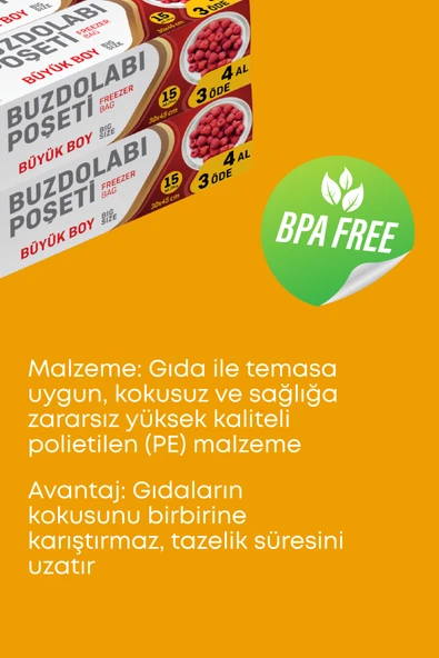 4 Adet 15’li Buzdolabı Poşeti Büyük Boy  Dayanıklı Gıda Saklama Torbası 30x45cm ürün görseli 1