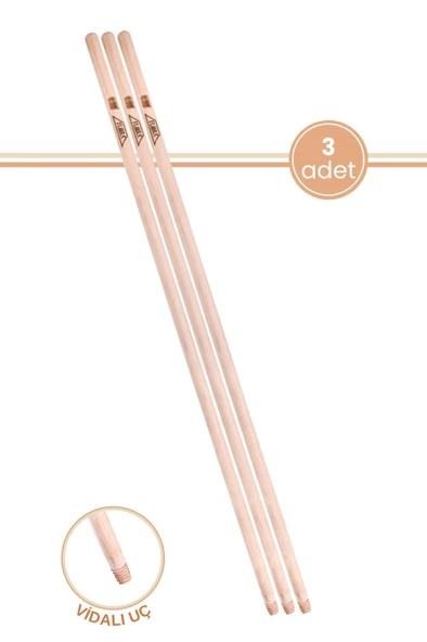3 Adet Vidalı Ağaç Sap 120 Cm, Çekpas Paspas Fırça Süpürge Mop Sapı Ahşap 3’lü Set (Standart Uç) ürün görseli 1