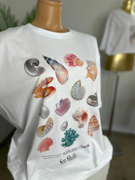 SEA OYSTER-KADIN GİYİM-OVERSİZE  T-SHIRT-DİGİTAL TEKNOLOJİ BASKI ürün görseli 1