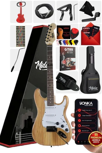 Midex RPH-320WD Ahşap Renk Strat Kasa SSS Elektro Gitar Seti ürün görseli 1