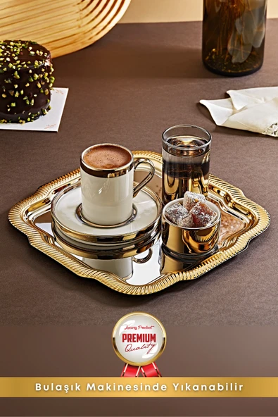 Tepsili Gold Porselen Fincan Seti Damat Kahvesi-Söz Nişan Türk Kahvesi Kahve Fincanı ürün görseli 1