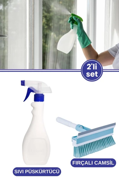 Tigerli Sıvı Püskürtücü ve Fırçalı Camsil Seti, Spreyli Temizlik Şişesi 1000ml + Oto Camsil 21cm ürün görseli 1