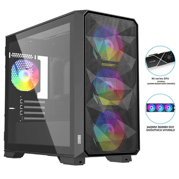 Dragos Diamond 4X Argb İnner Fan USB 3.0 600w 80+ Gaming Bilgisayar Kasası ürün görseli 1