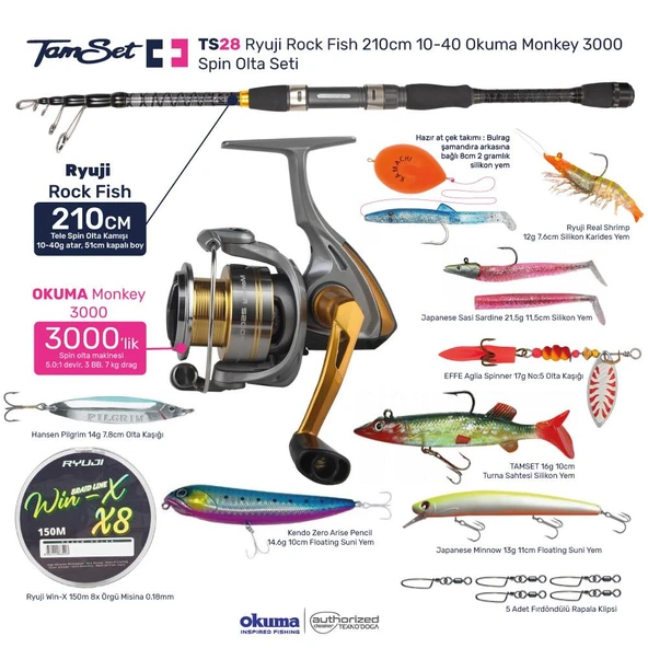 TAMSET Monkey 3000 Rock Fish 210cm 10-40g Spin Olta Seti TS28 ürün görseli 1