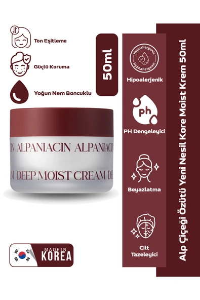 Leke Karşıtı, Cilt Tonu Eşitleyici, Yoğun Nem Boncuklu Alp Çiçeği Özütü Yeni Nesil Kore Moist Krem 50ml> ürün görseli 1