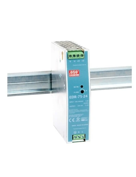 Mean well EDR-075-24    24VDC 3.2A Ray Montaj Güç Kaynağı 75W ürün görseli 1